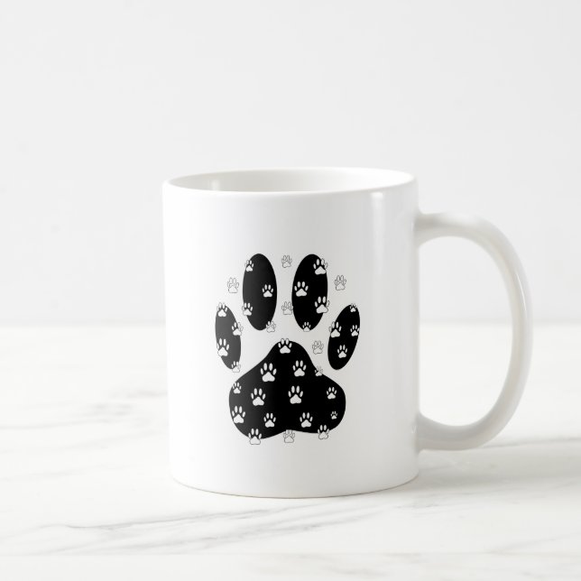 White Paws On Black Paw Print Coffee Mug (Right)