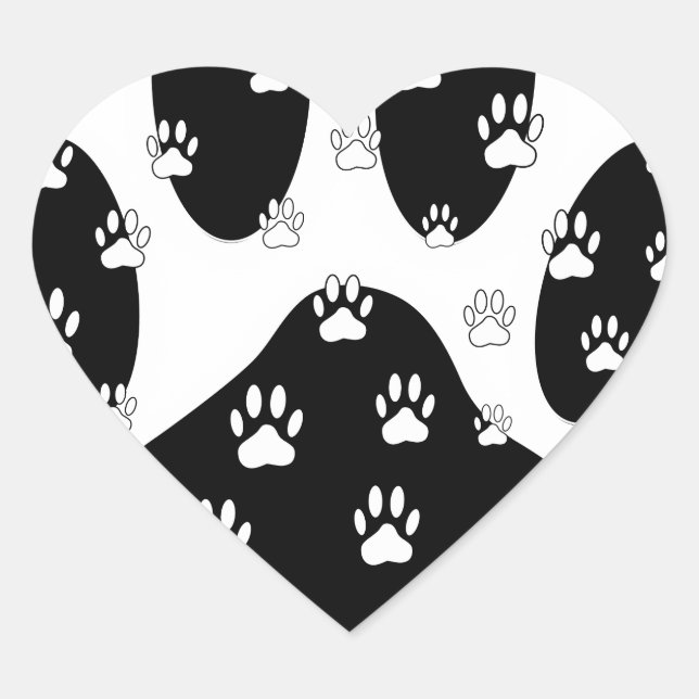 White Paws On Black Paw Print Heart Sticker (Front)