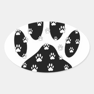 White Paws On Black Paw Print Oval Sticker