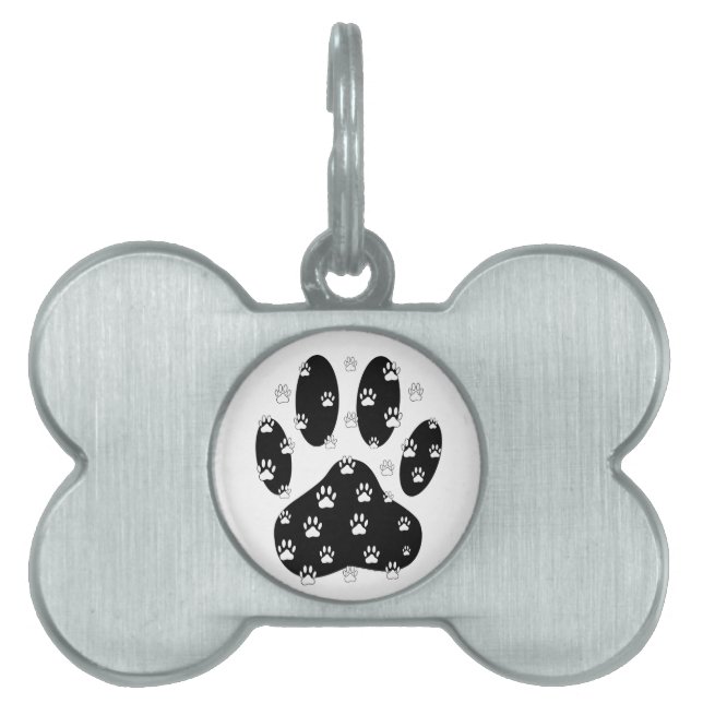 White Paws On Black Paw Print Pet Tag (Front)
