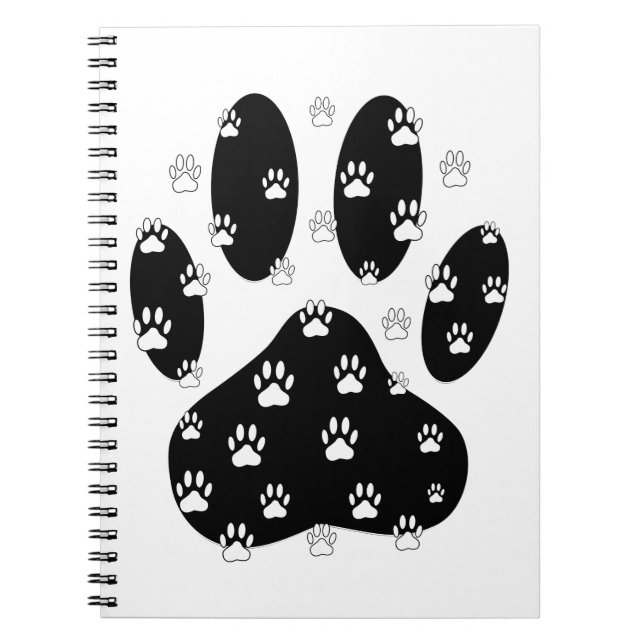 White Paws On Black Paw Print Spiral Notebook (Front)