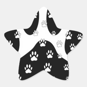 White Paws On Black Paw Print Star Sticker