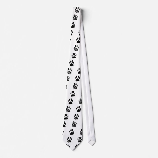 White Paws On Black Paw Print Tie (Front)