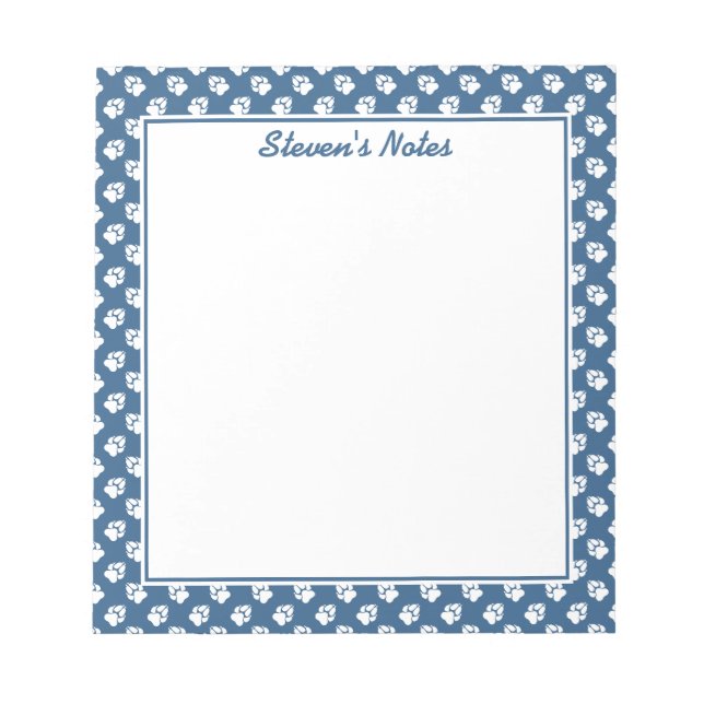White Paws On Blue With Custom Text Notepad (Front)