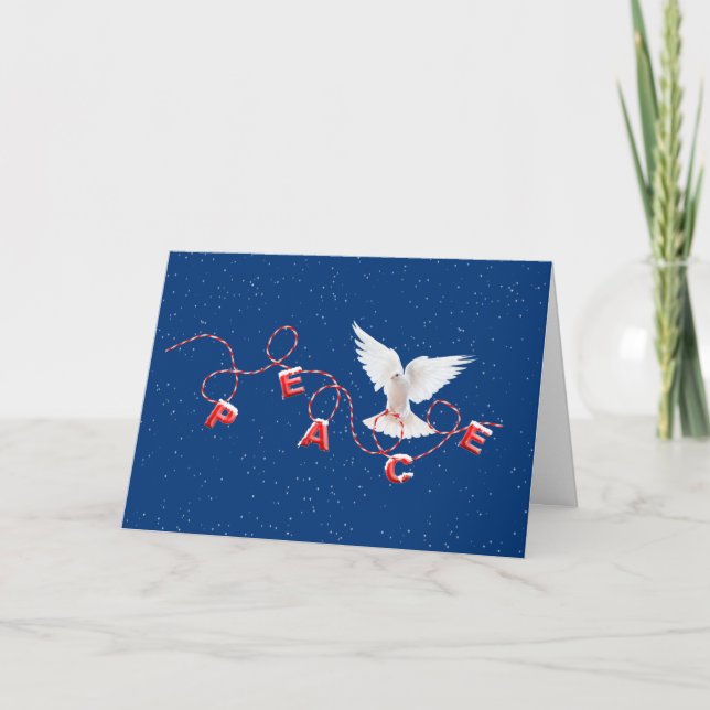 White Peace Dove In Snowflakes Holiday Card (Front)