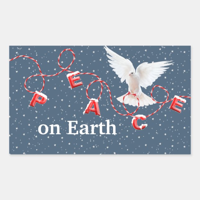 White Peace Dove In Snowflakes Rectangular Sticker (Front)