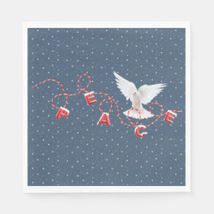 White Peace Dove With Peace Text  Napkin