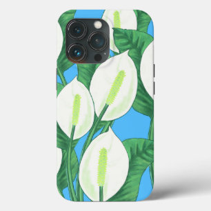 White peace lilies on pale blue background  iPhone 13 pro case