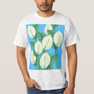 White peace lilies on pale blue background T-Shirt