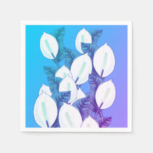 White Peace Lily Illustration Pale Blue Purple Napkin