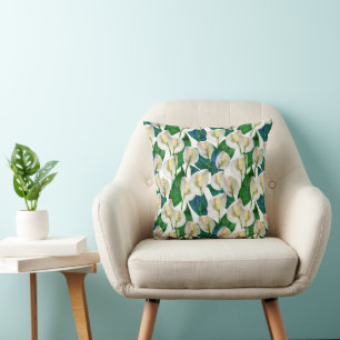White Peace Lily Pattern Cushion