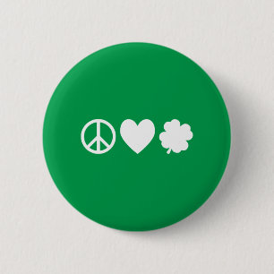 White Peace Love & Shamrocks 6 Cm Round Badge