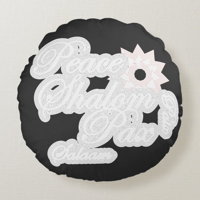 White Peace Shalom Typography Art Round Cushion (Front)