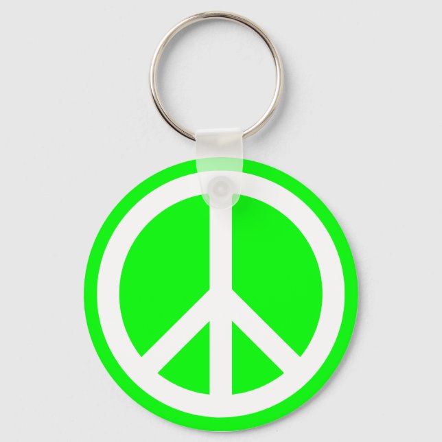 White Peace Sign on Lime Key Ring (Front)