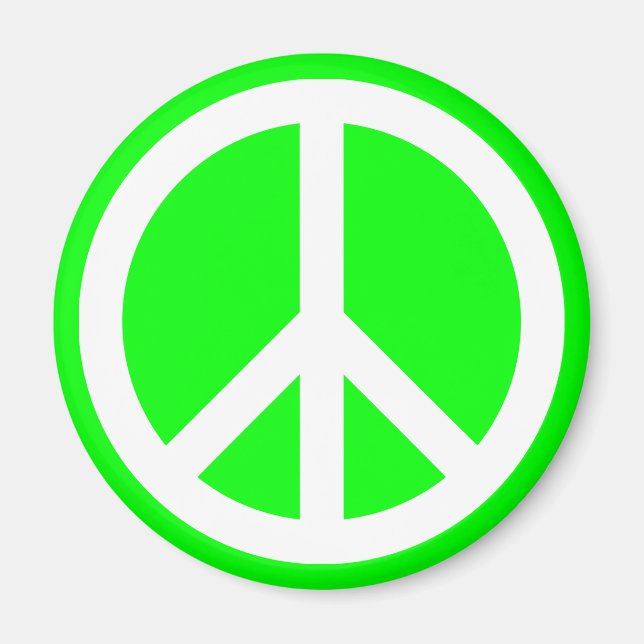 White Peace Sign on Lime Magnet (Front)