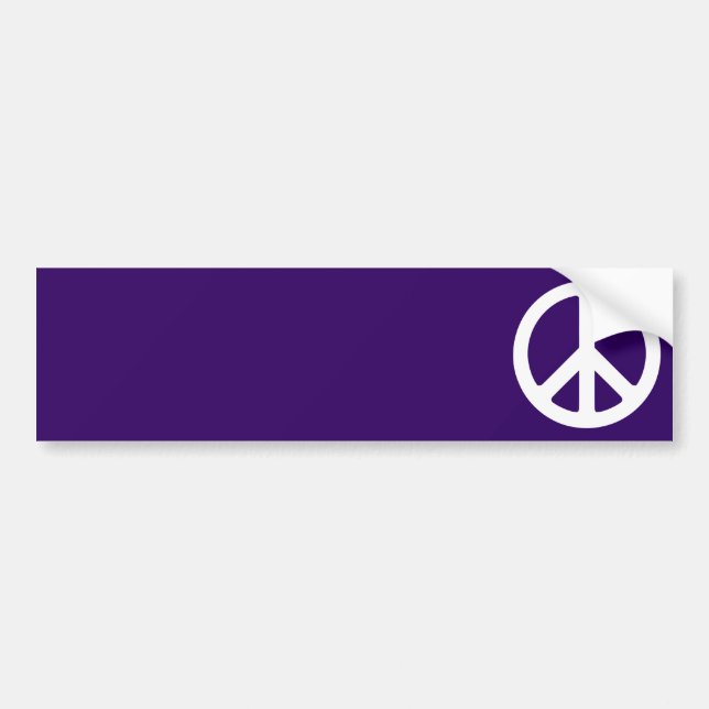 White Peace Symbol on Dark Purple Bumper Sticker (Front)