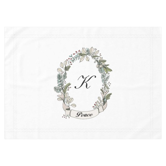White Peace Wreath Holiday Monogram Tablecloth (Front (Horizontal))