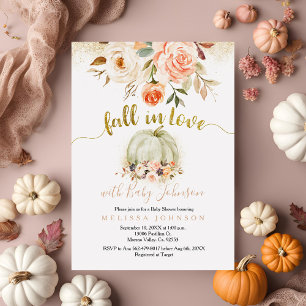 White Peach and Gold Fall in Love Baby Shower Invitation