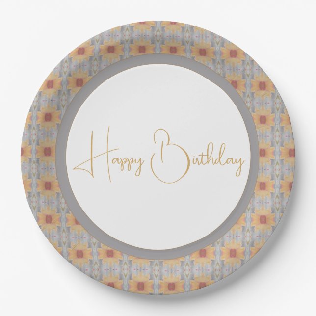 White Peach And Grey Paper Plate (Front)