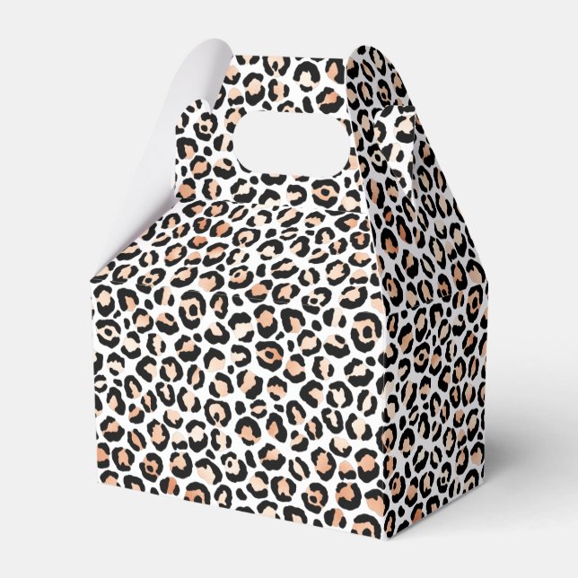 White Peach Black Leopard Print          Favour Box (Front Side)