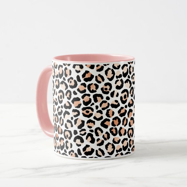 White Peach Black Leopard Print         Mug (Front Left)