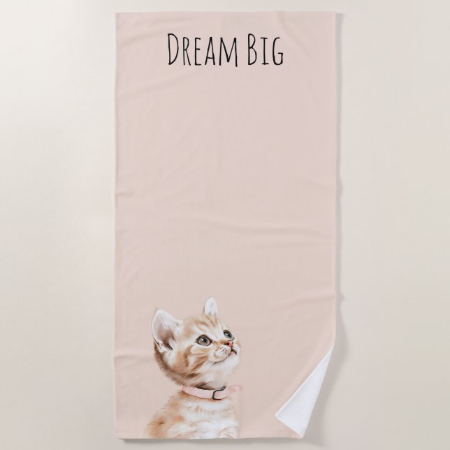 White Peach Cat Beach Towel (Front)