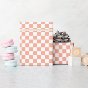 White & Peach Checkerboard Wrapping Paper Roll