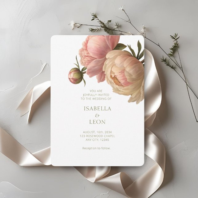 White & Peach | Chic Blush Rose Wedding Invitation (Creator Uploaded)