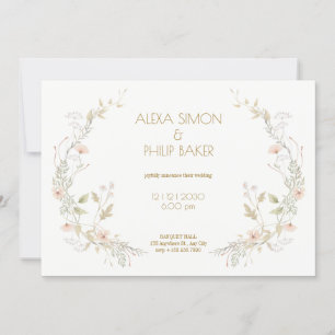 White Peach Floral Wedding Invitation