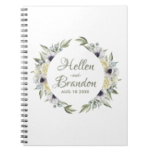 White & peach flowers frame notebook