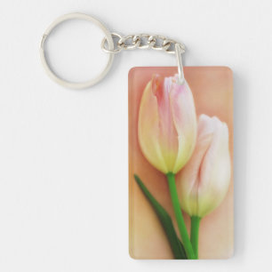 White, Peach, & Pink Tulips Background Customised Key Ring
