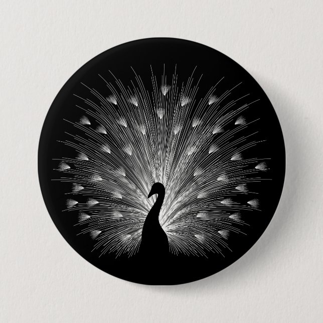 White peacock 7.5 cm round badge (Front)