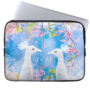 White peacock and blooming sakura /customizable laptop sleeve