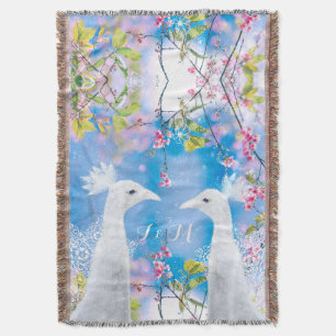 White peacock and blooming sakura /customizable throw blanket