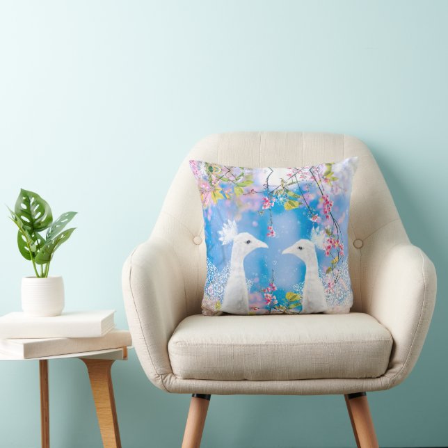 White peacock and blooming sakura / Romantic love  Cushion (Chair)