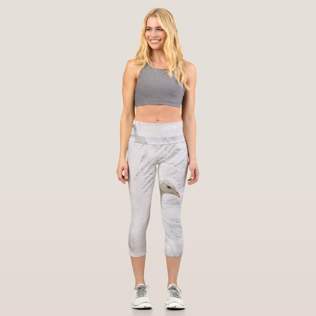 White Peacock beautiful feathers  Capri Leggings (Front)