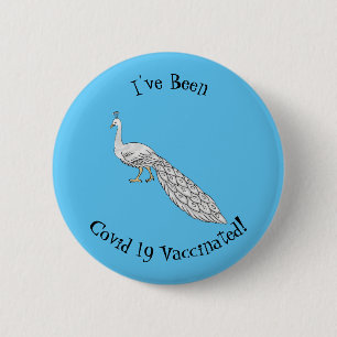 White peacock bird cartoon illustration 6 cm round badge