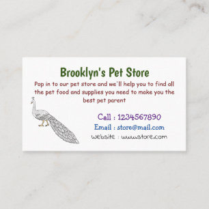 White peacock bird cartoon illustration business card