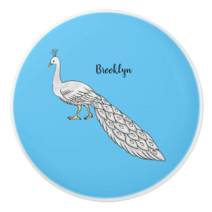 White peacock bird cartoon illustration ceramic knob