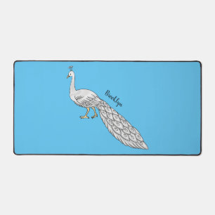 White peacock bird cartoon illustration desk mat
