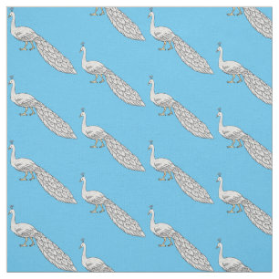 White peacock bird cartoon illustration fabric