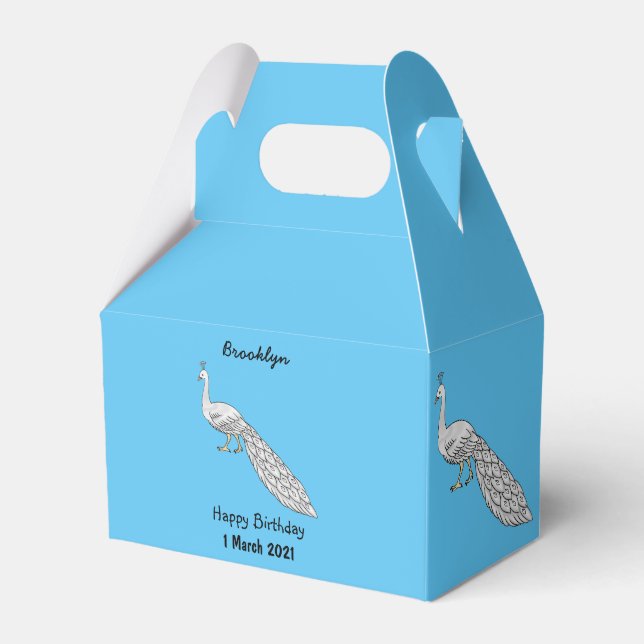 White peacock bird cartoon illustration  favour box (Front Side)
