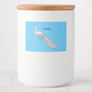 White peacock bird cartoon illustration food label