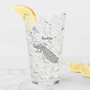 White peacock bird cartoon illustration glass
