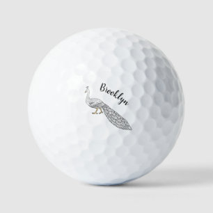 White peacock bird cartoon illustration golf balls