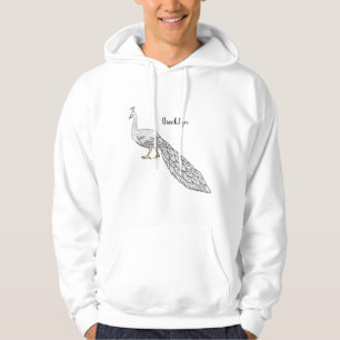 White peacock bird cartoon illustration hoodie