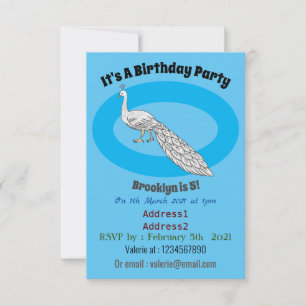White peacock bird cartoon illustration invitation