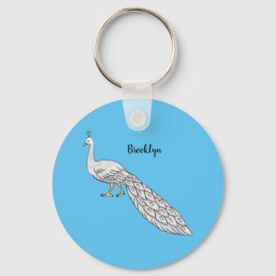 White peacock bird cartoon illustration  key ring