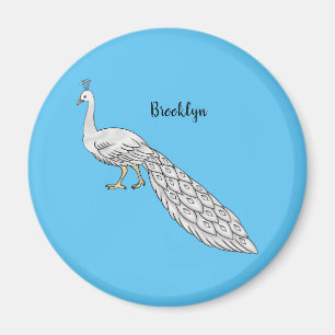 White peacock bird cartoon illustration magnet
