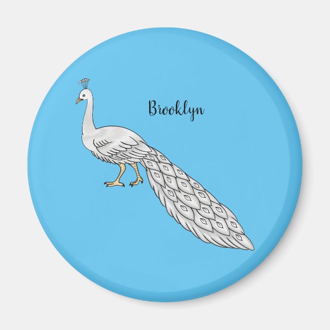 White peacock bird cartoon illustration  magnet (Front)